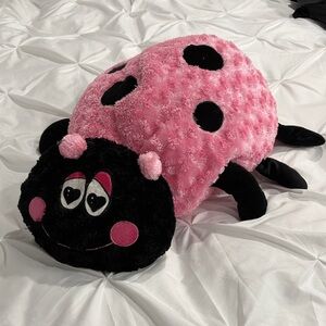 Ladybug Pink & Black Plush Pillow